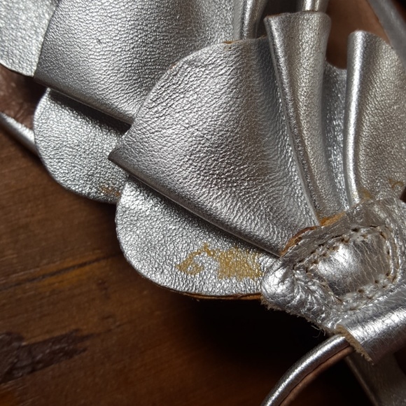 Silver Leather T-Strap Sandals - Picture 7 of 9